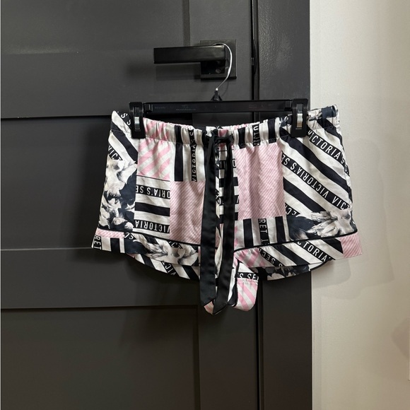 Victoria's Secret Other - Victoria's Secret Pajama Striped Pink and Black Silky Medium Shorts